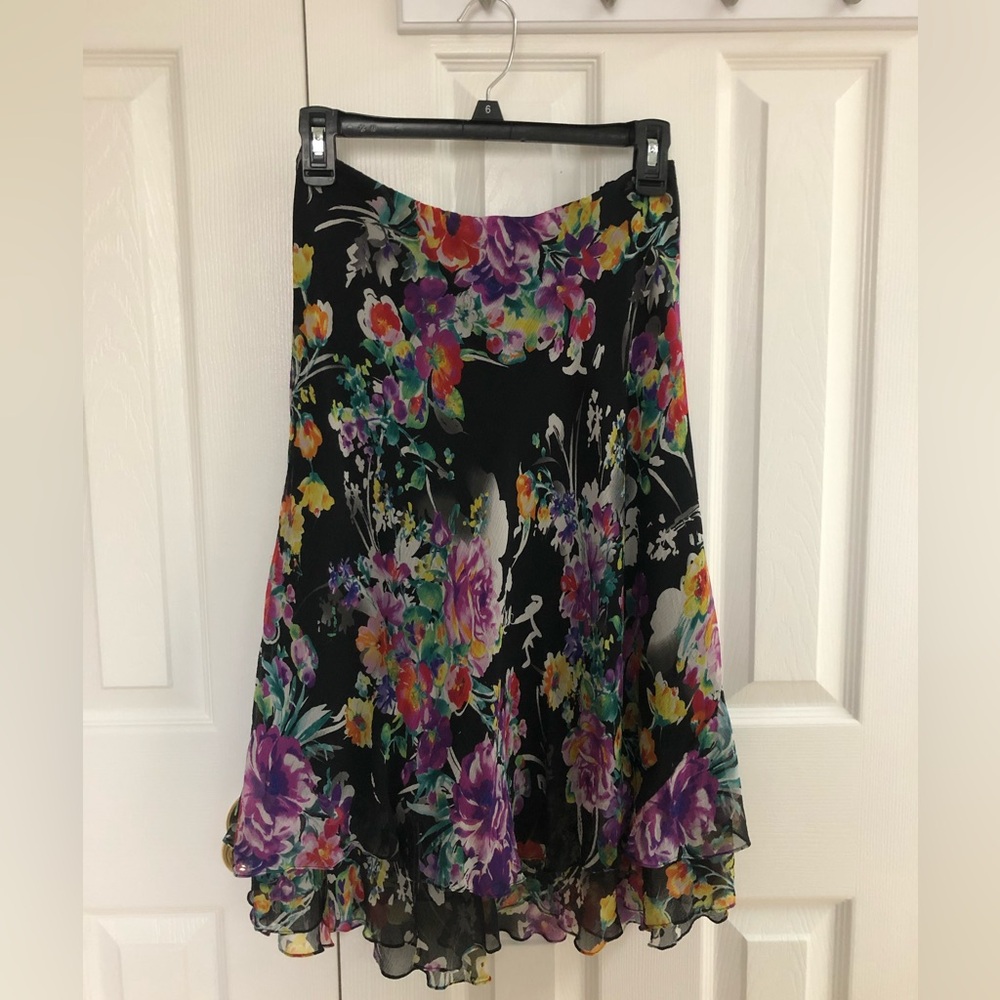 Ralph Lauren 100% silk black-multicolored skirt - mint/new condition | sz M